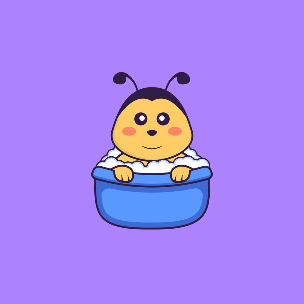 Cute bee taking a bath in the bathtub. Animal cartoon concept isolated. Can used for t-shirt, greeting card, invitation card or mascot. Flat Cartoon Style vector