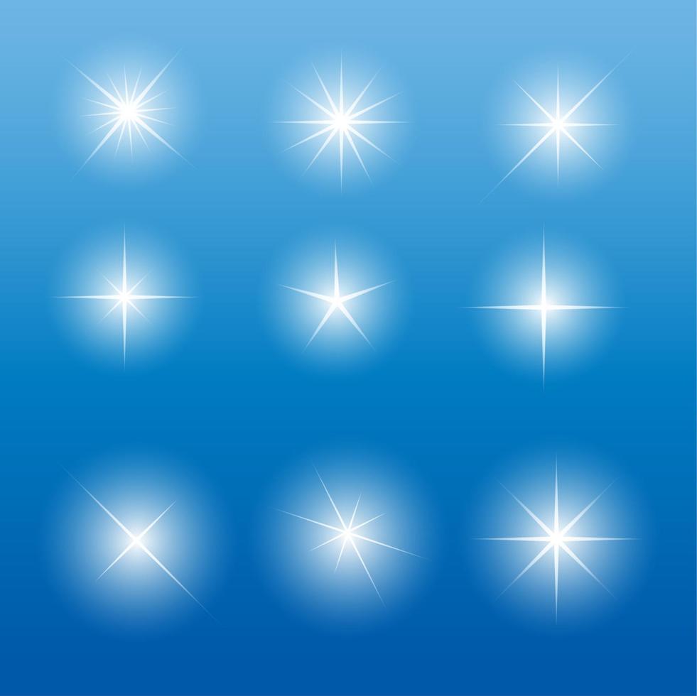 conjunto de estrellas de luz brillantes con destellos ilustración vectorial vector