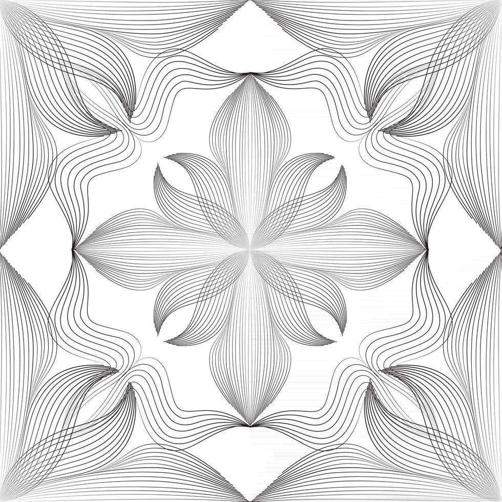 patrón lineal floral transparente abstracto. adorno de línea árabe con formas de flores. patrón de mosaico de oriente floral con líneas negras. adorno asiático. remolino geométrico doodle textura vector