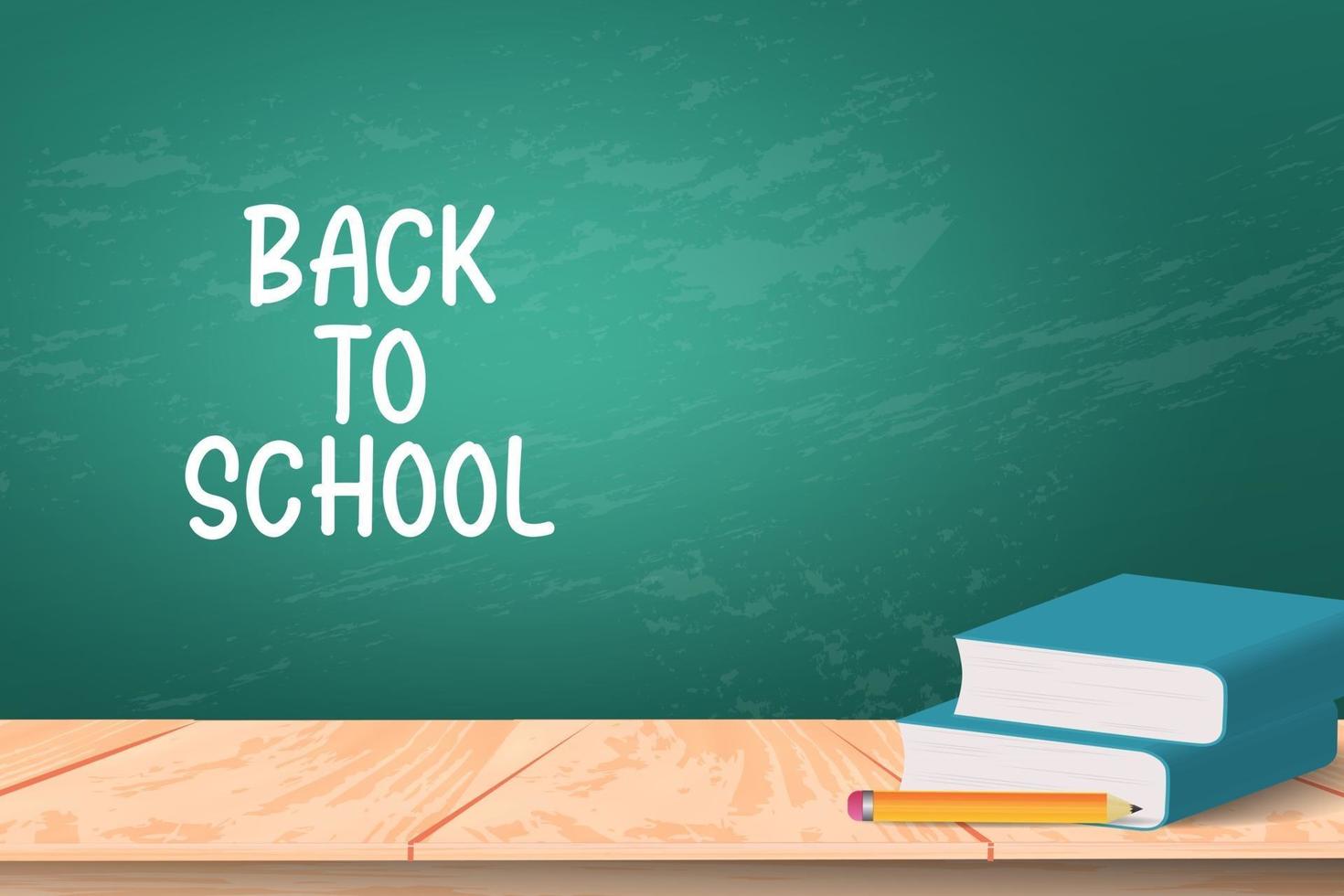 back to school background with book and pencil over blackboard. vector