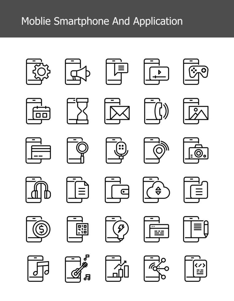 simple line mobile smartphone technology icons vector