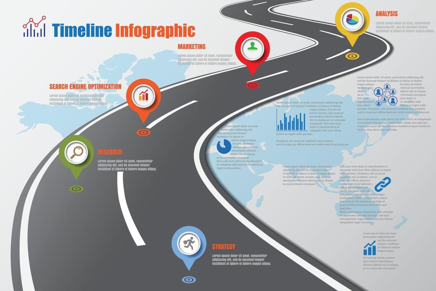 iconos de infografía de línea de tiempo de hoja de ruta de negocios diseñados para plantilla de fondo abstracto elemento de hito diagrama moderno tecnología de proceso marketing digital presentación de datos ilustración vectorial vector