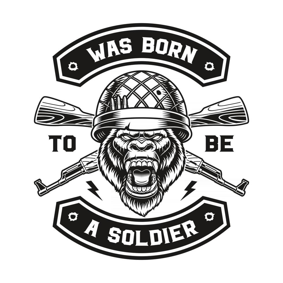 a vector illustration of a gorilla soldier t-shirt design.