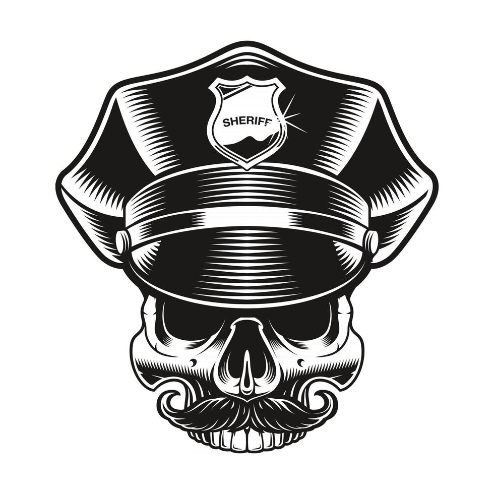 Una ilustración vectorial en blanco y negro de un cráneo de policía vector