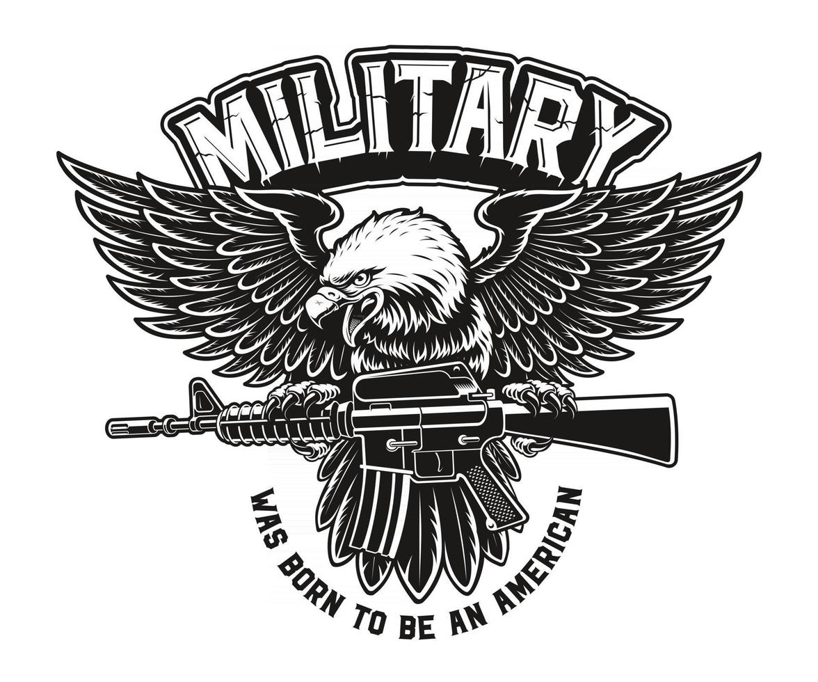 Una ilustración vectorial de un águila americana con rifle m16 vector
