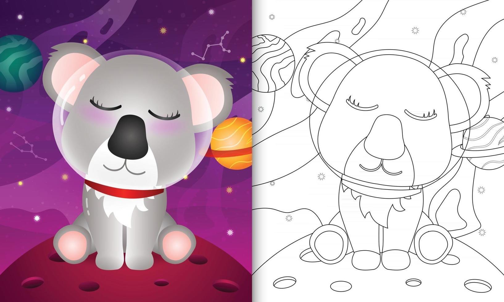 coloring book for kids with a cute koala in the space galaxy vector
