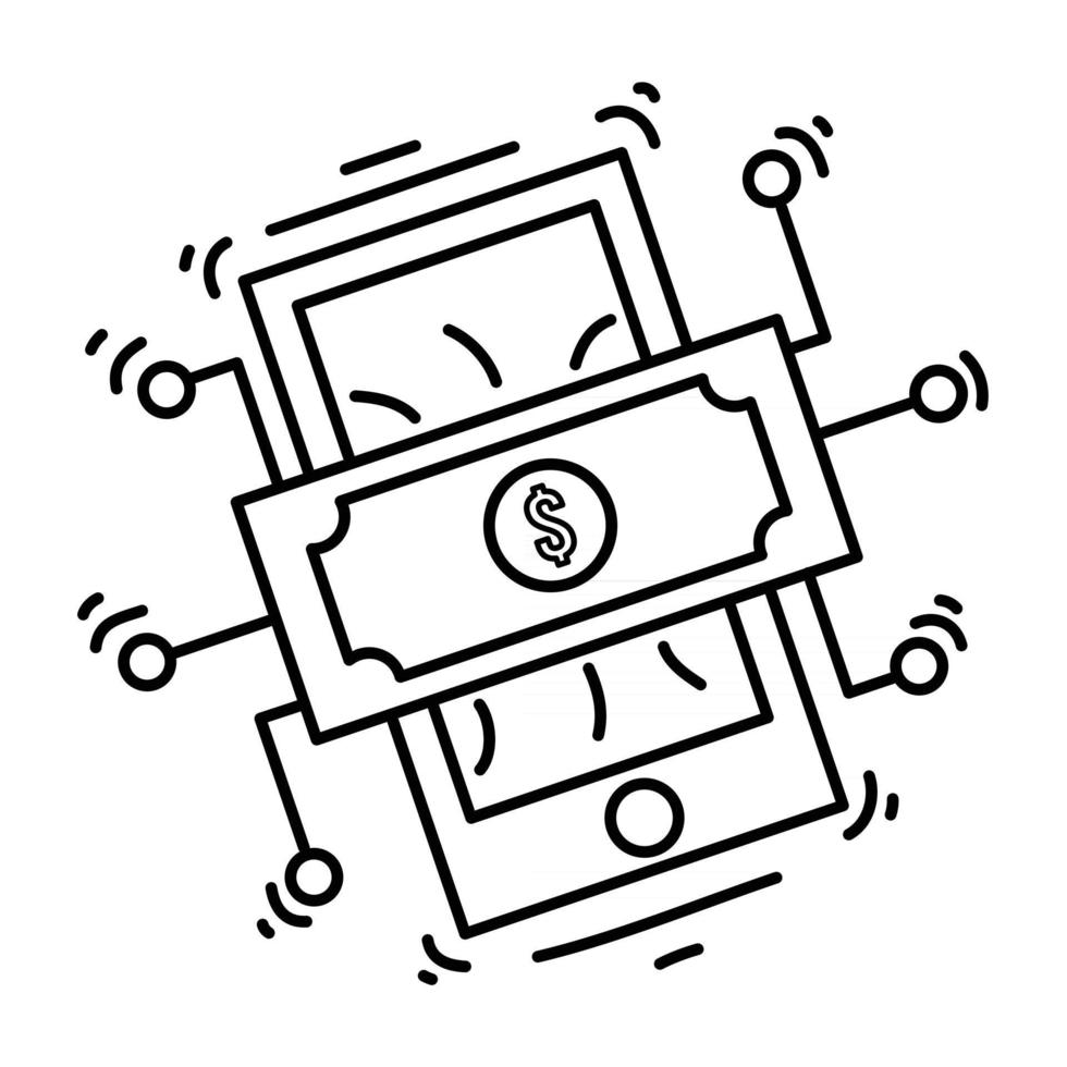 E-commerce digital money icon. hand drawn icon set, outline black, doodle icon, vector icon