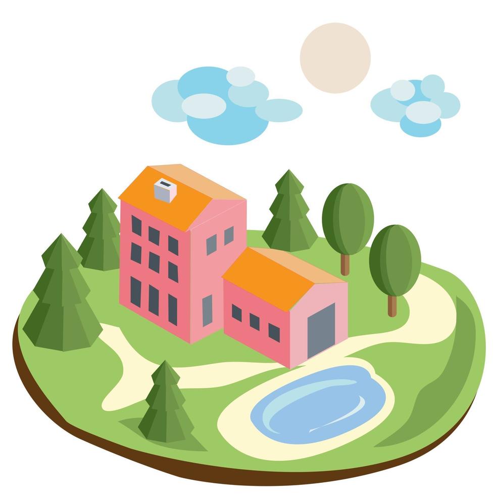 Isometric Building and Green Landscape vector