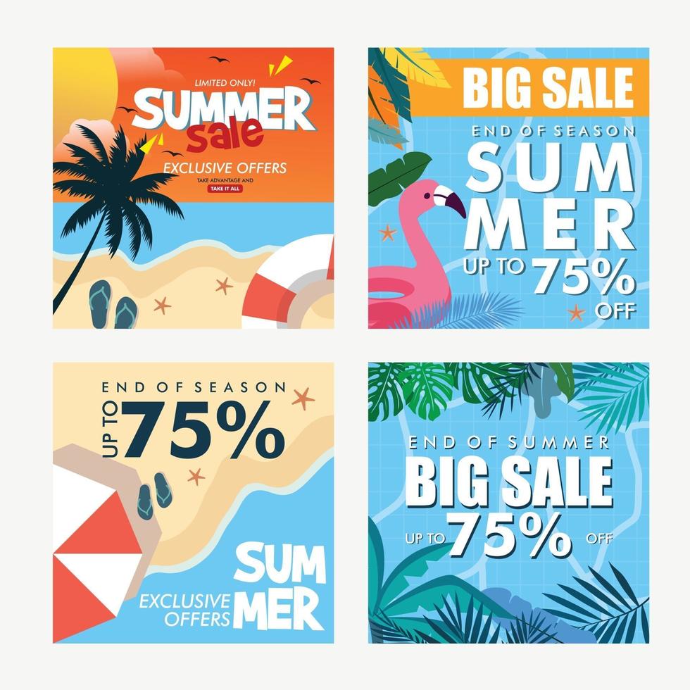 vector de colección de post de venta de verano de fin de temporada