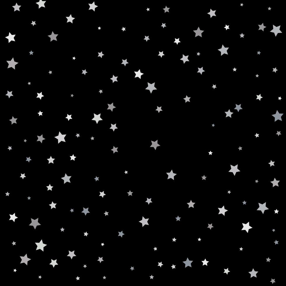 estrella de brillo plateado sobre fondo negro confeti estrellado vector