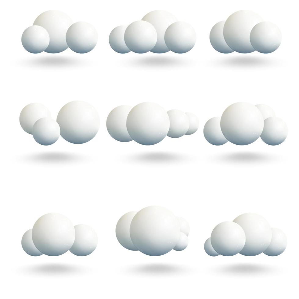 3d white clouds set vector