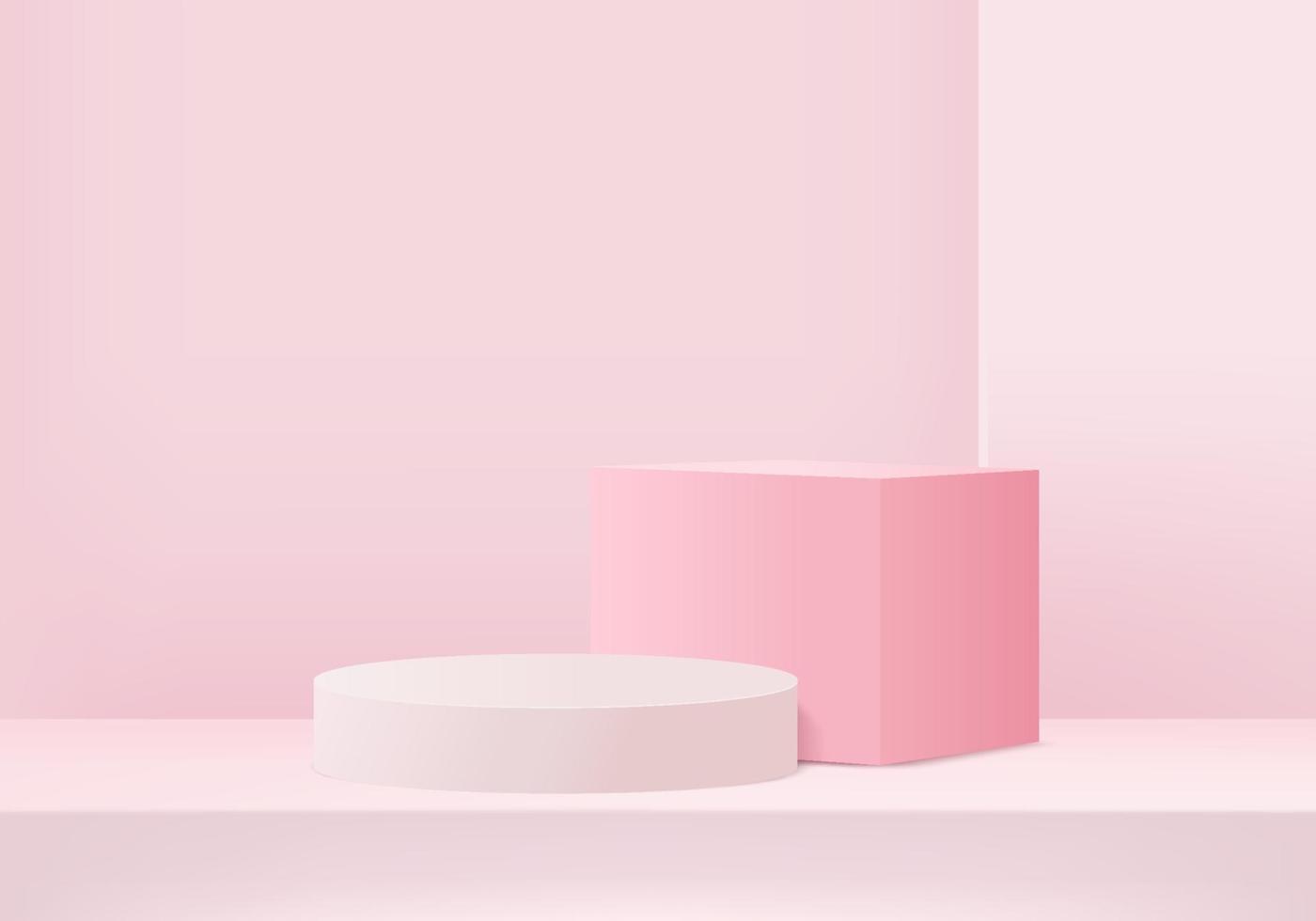 Los productos de fondo 3D muestran una escena de podio con plataforma geométrica. representación 3d del vector del fondo con el podio. Stand para mostrar productos cosméticos. Escaparate de escenario en pedestal display pink studio