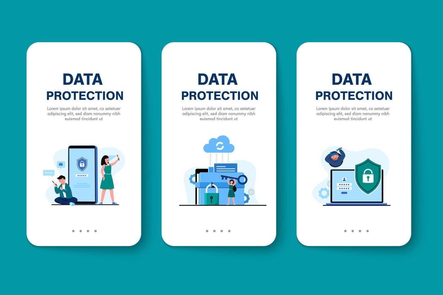 Ilustración de concepto en línea de seguridad de datos personales y seguridad de datos cibernéticos vector