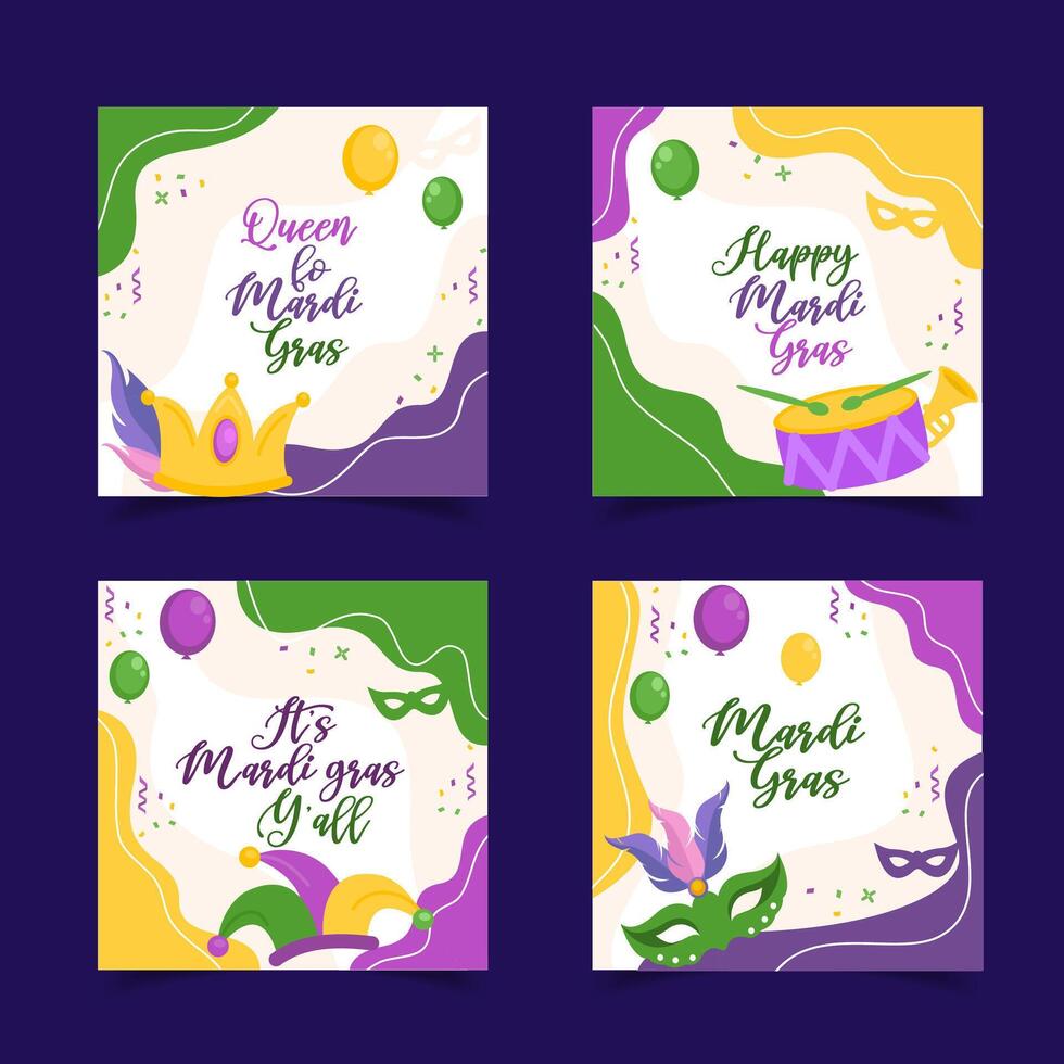 Set of colorful card for celebrating Mardi Gras vector