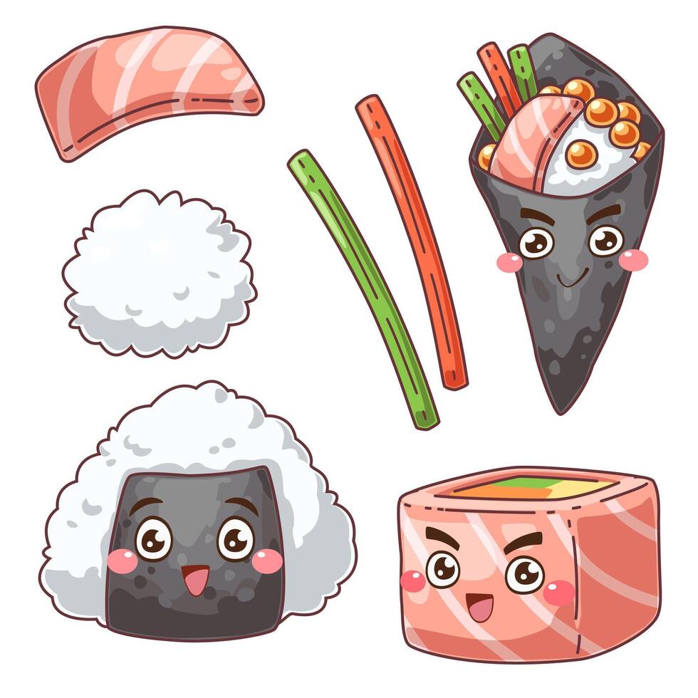 Set of Sushi cartoon collection vector