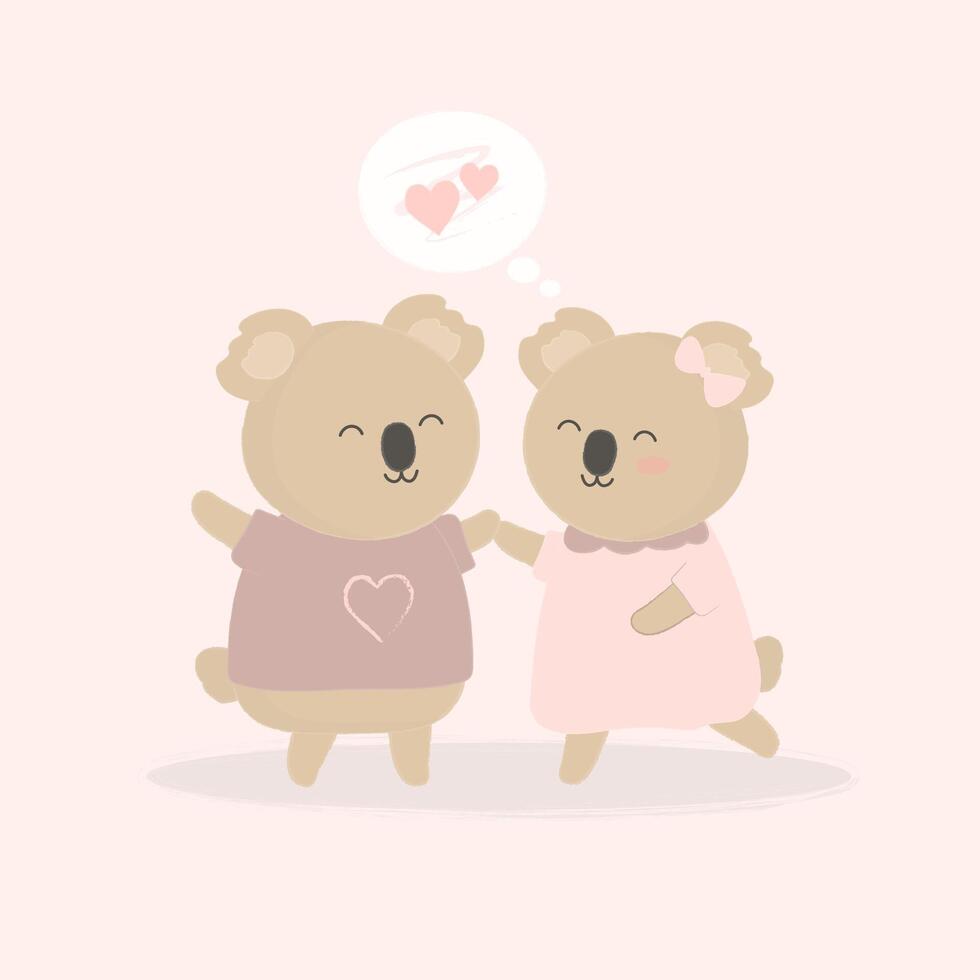 la pareja de koalas tomados de la mano con amor vector