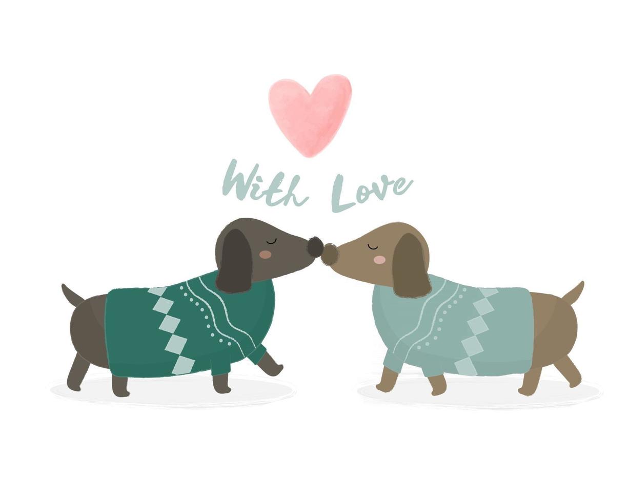 The dog lover kiss sweet heart cute cartoon romantic couple vector