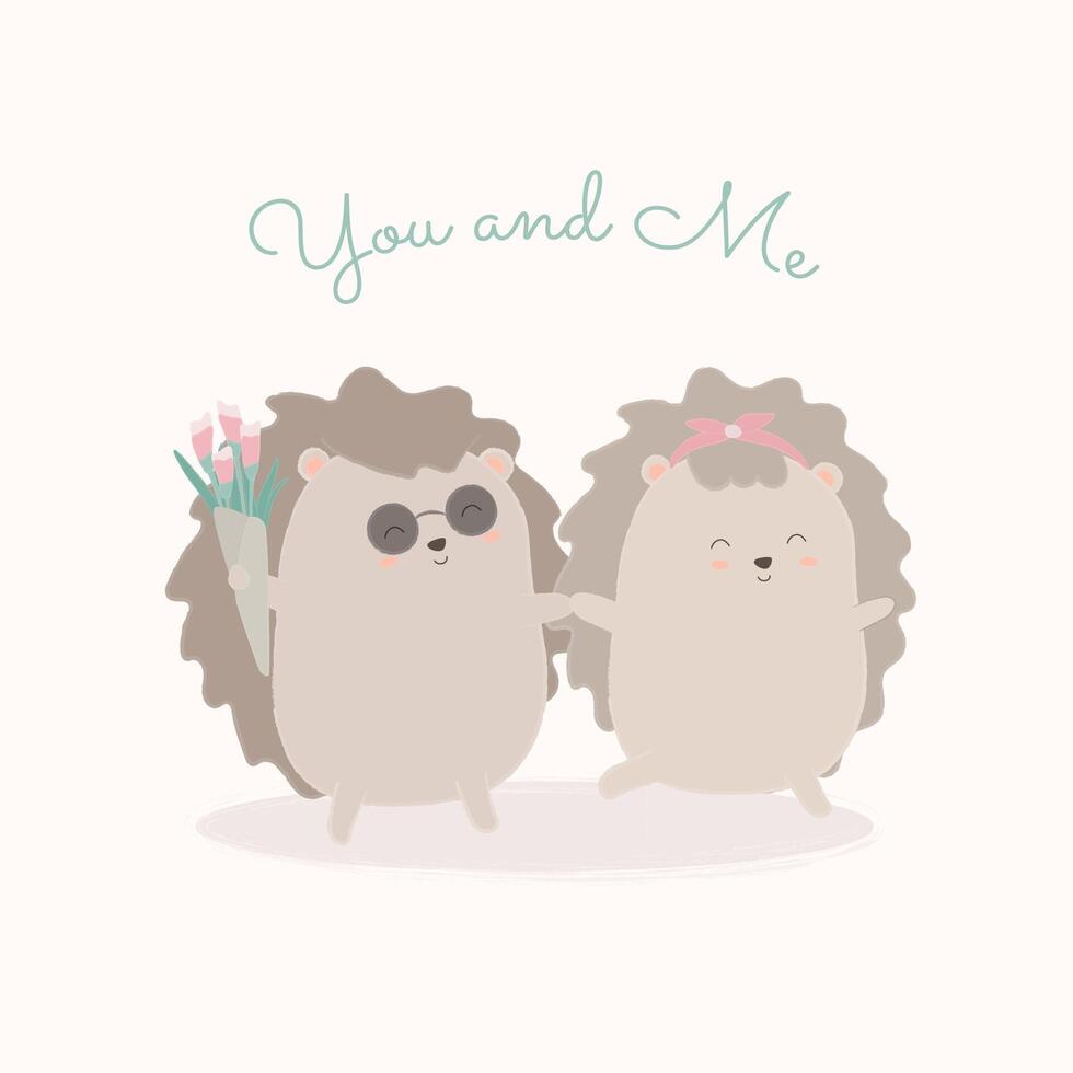 The hedgehog lover holding bouquet cute cartoon animal in love vector