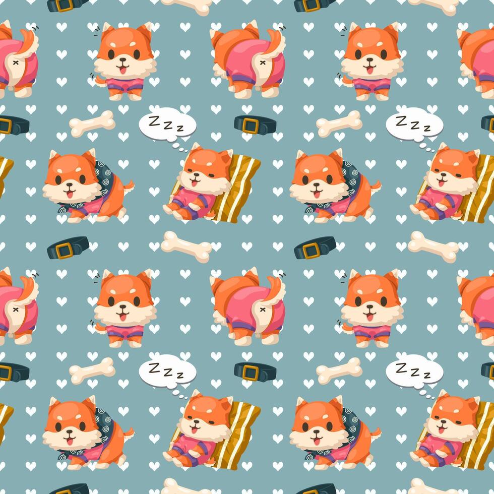 Seamless pattern cute cartoon character of kitten vector