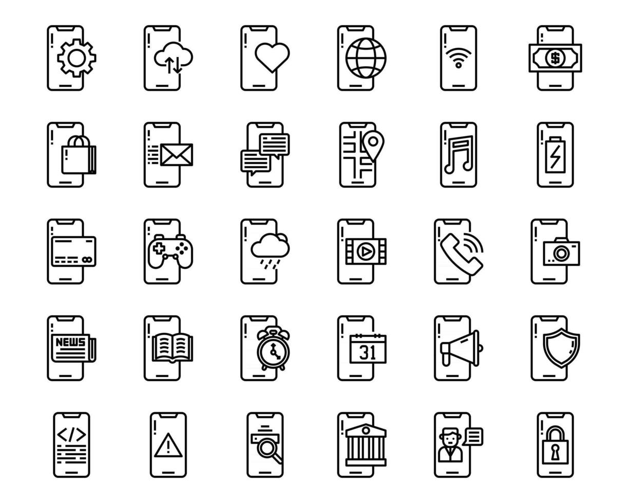 icono de esquema de aplicación móvil y símbolo para sitio web, aplicación vector