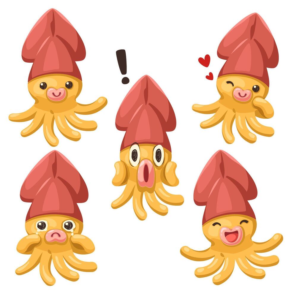 cute funny squid in cartoon character background vector illustration