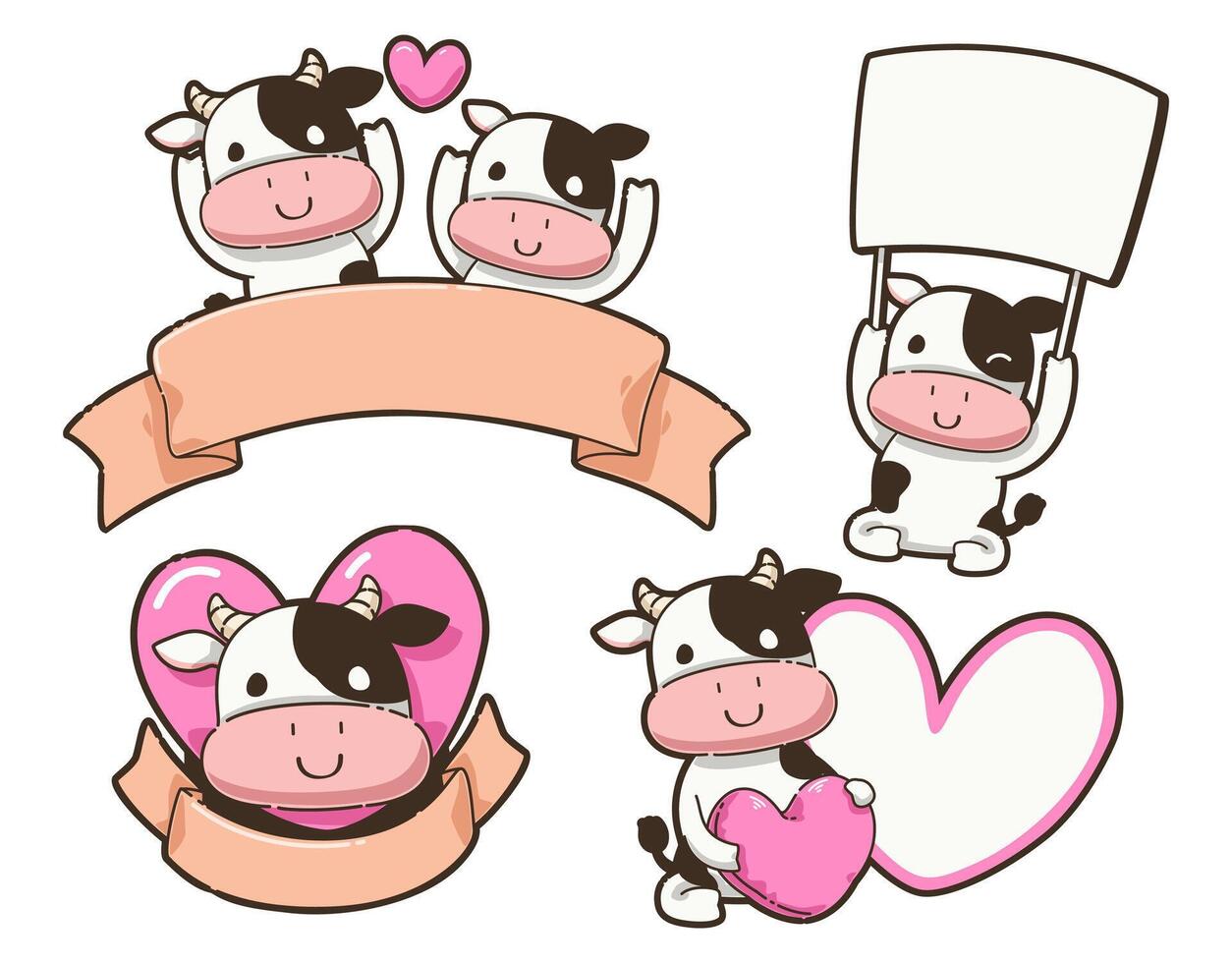 vaca de dibujos animados lindo y todo banner vector