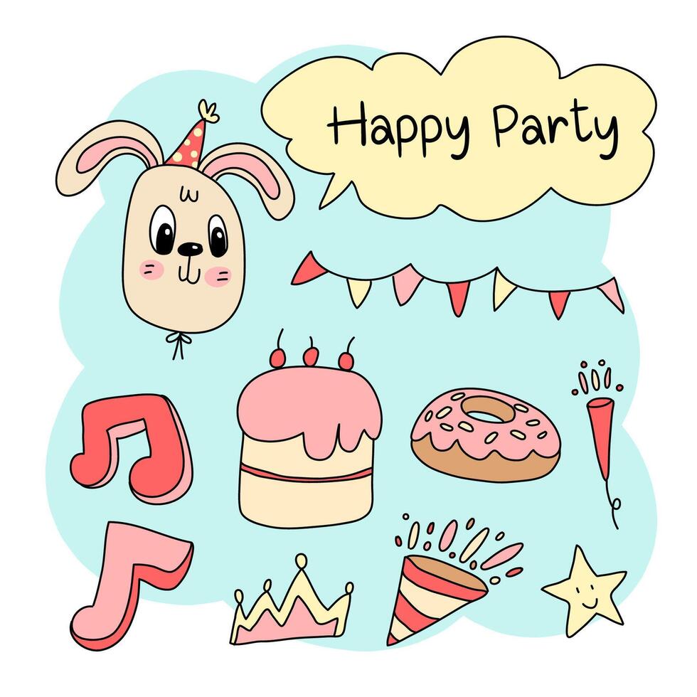 Big bundle of isolated vector elements for birthday party decoration and calibration, flat Colorful vector icon illustration