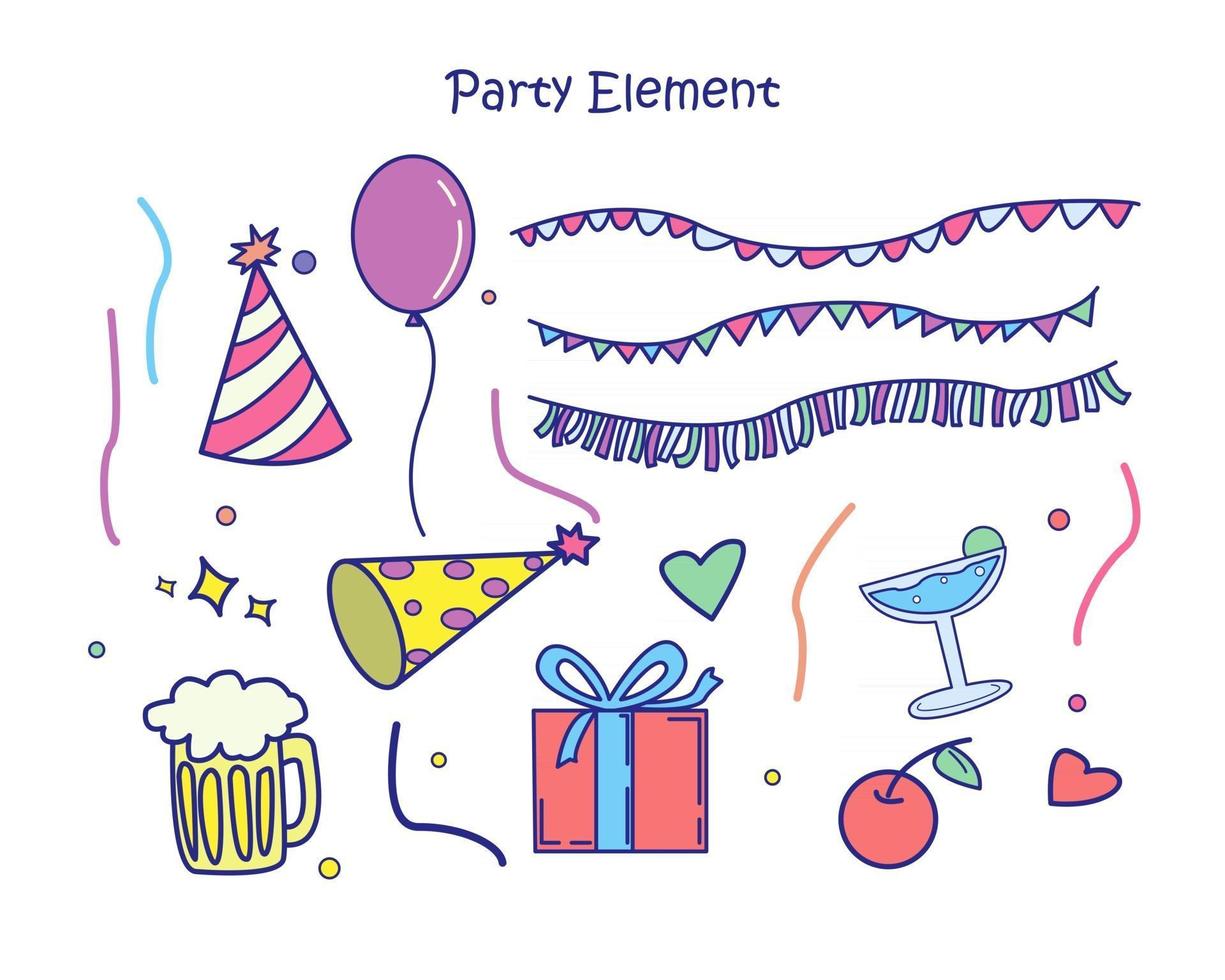 gran paquete de elementos vectoriales aislados para la decoración y calibración de la fiesta de cumpleaños, ilustración de icono de vector plano colorido