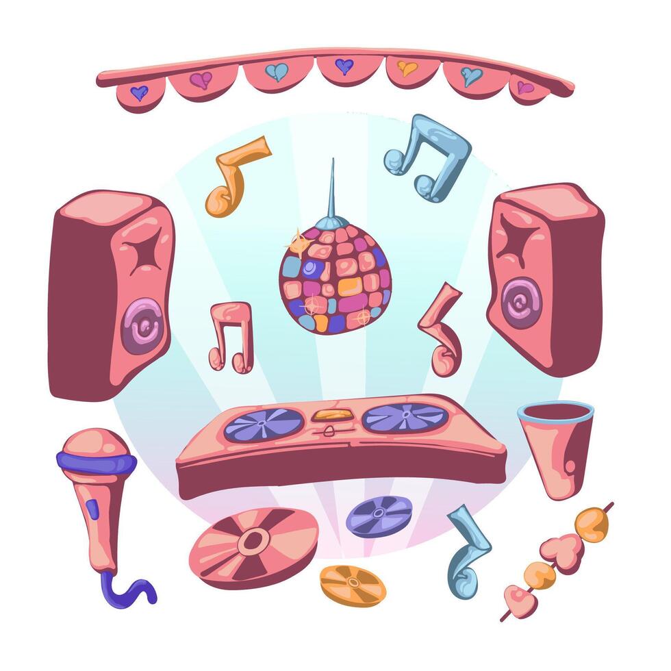 Big bundle of isolated vector elements for birthday party decoration and calibration, flat Colorful vector icon illustration