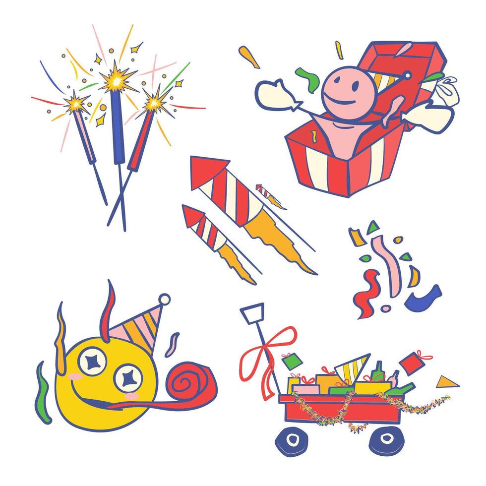 Big bundle of isolated vector elements for birthday party decoration and calibration, flat Colorful vector icon illustration