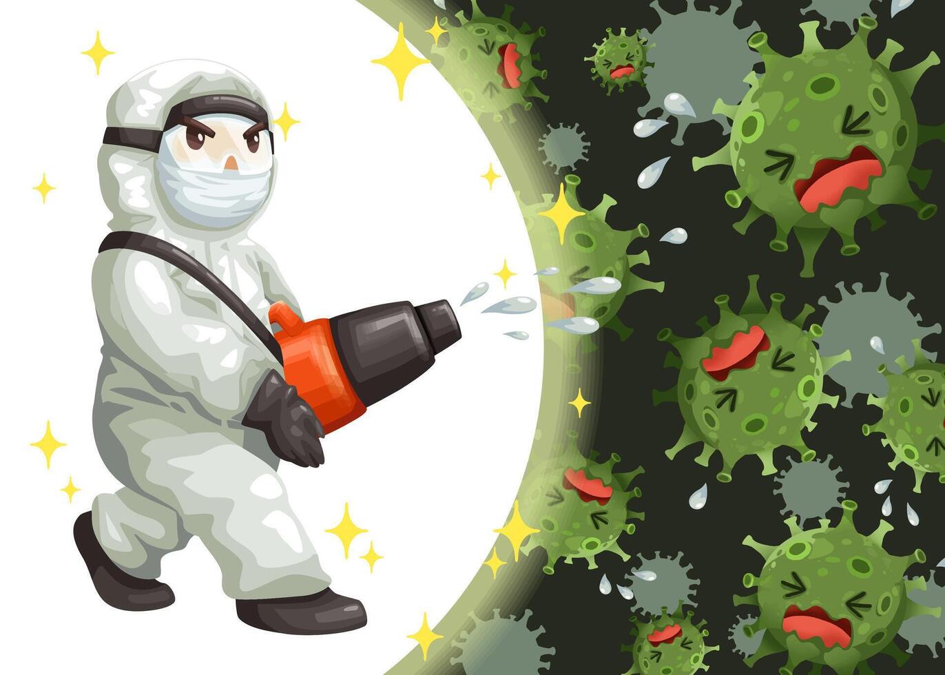 spraying sanitizer to fight coronavirus cartoon vector illustration.