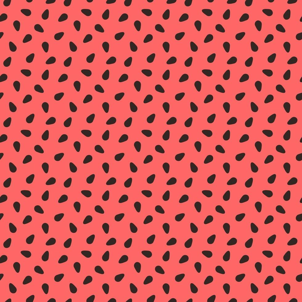 Watermelon texture. Seamless pattern with black seeds on red background. Fresh fruit, bright summer print vector