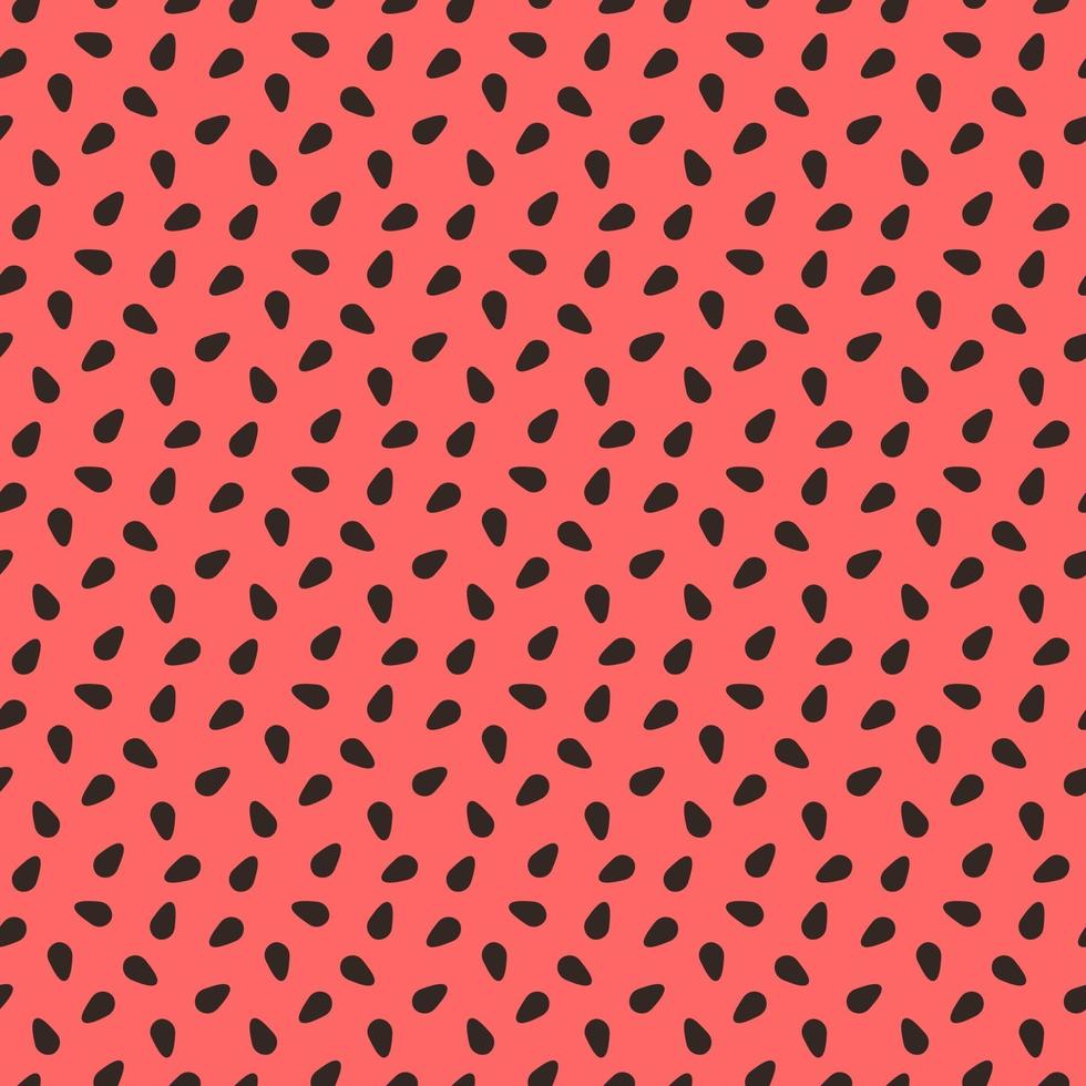 Watermelon texture. Seamless pattern with black seeds on red background. Fresh fruit, bright summer print vector