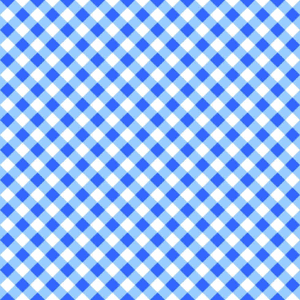 Diagonal blue and white gingham seamless pattern. Checkered texture for picnic blanket, table cloth, plaid, clothes. Italian style overlay, fabric geometric background vector