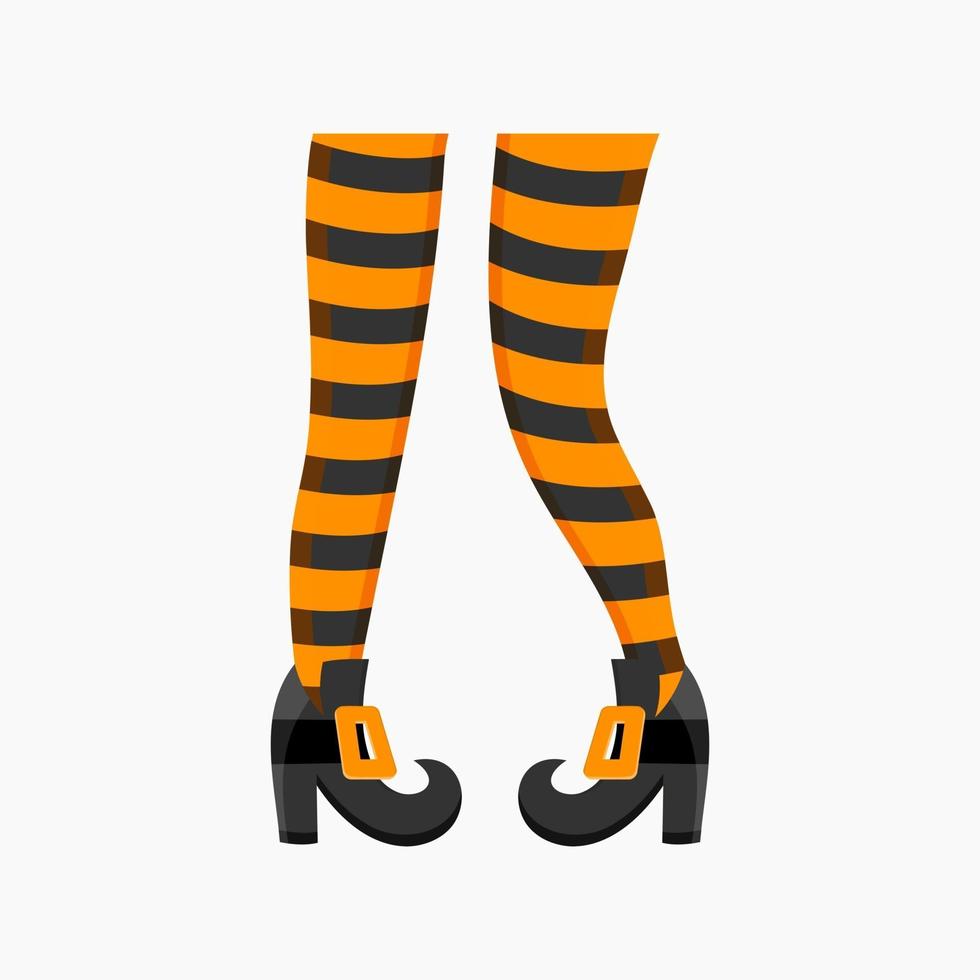 Witch legs in striped stockings and boots isolated on white background. Design element for Halloween party, greeting or invitation card vector
