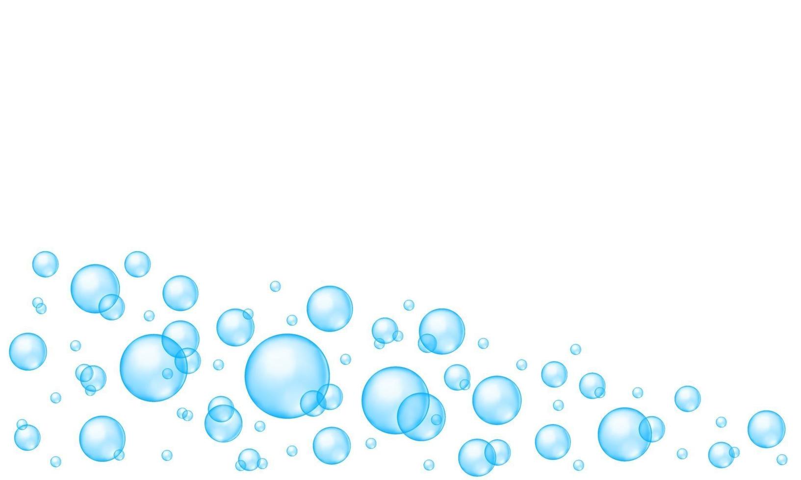 Blue bubbles abstract background with place for text. Bath sud, aquarium or sea water stream, soap or cleanser foam, fizzy effect vector