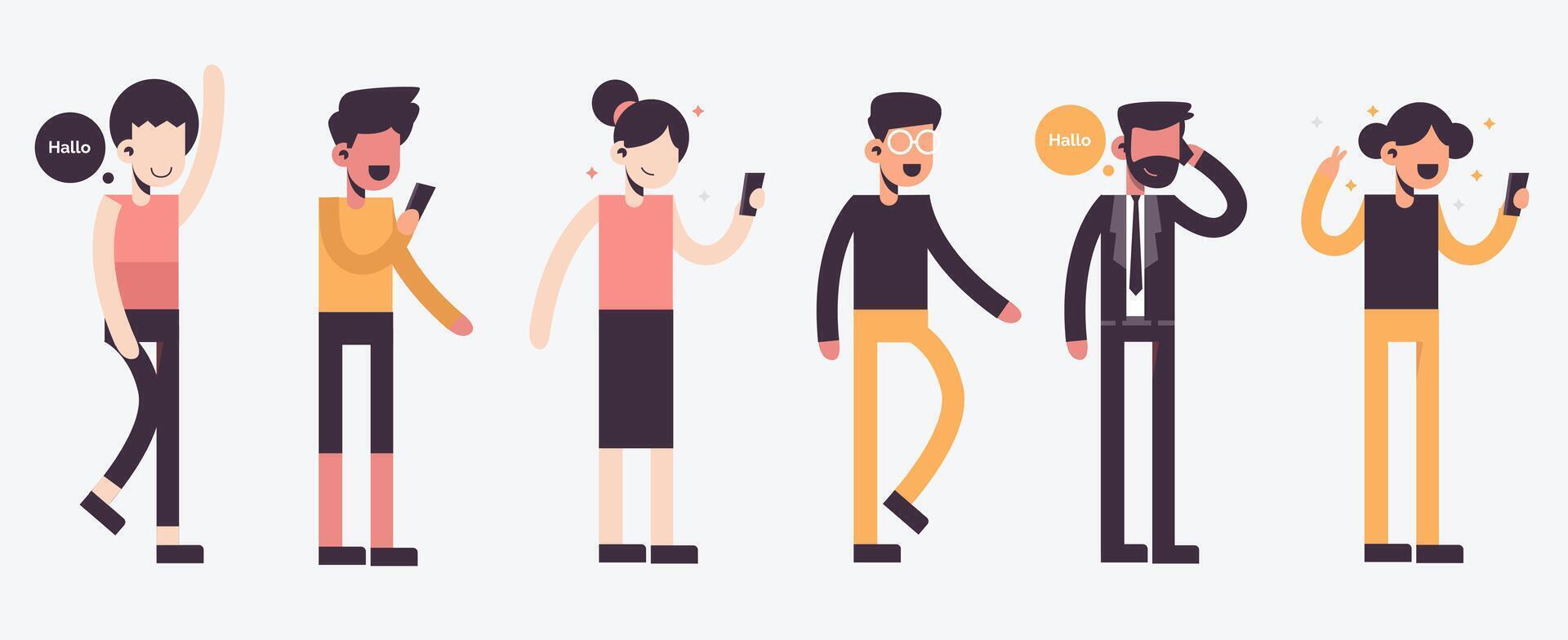 Set of people acting in cartoon charactor vector illustration