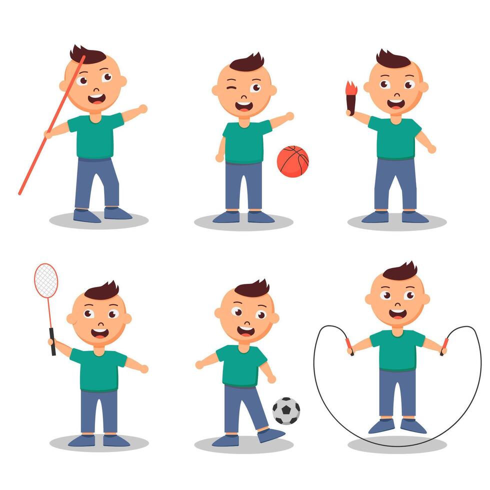 Set of sportsman cartoon character collection vector