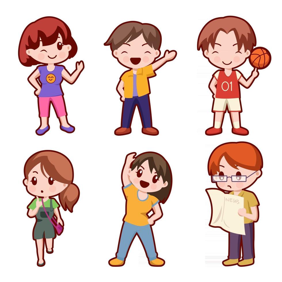 Set of lovely girl and boy cartoon character collection vector
