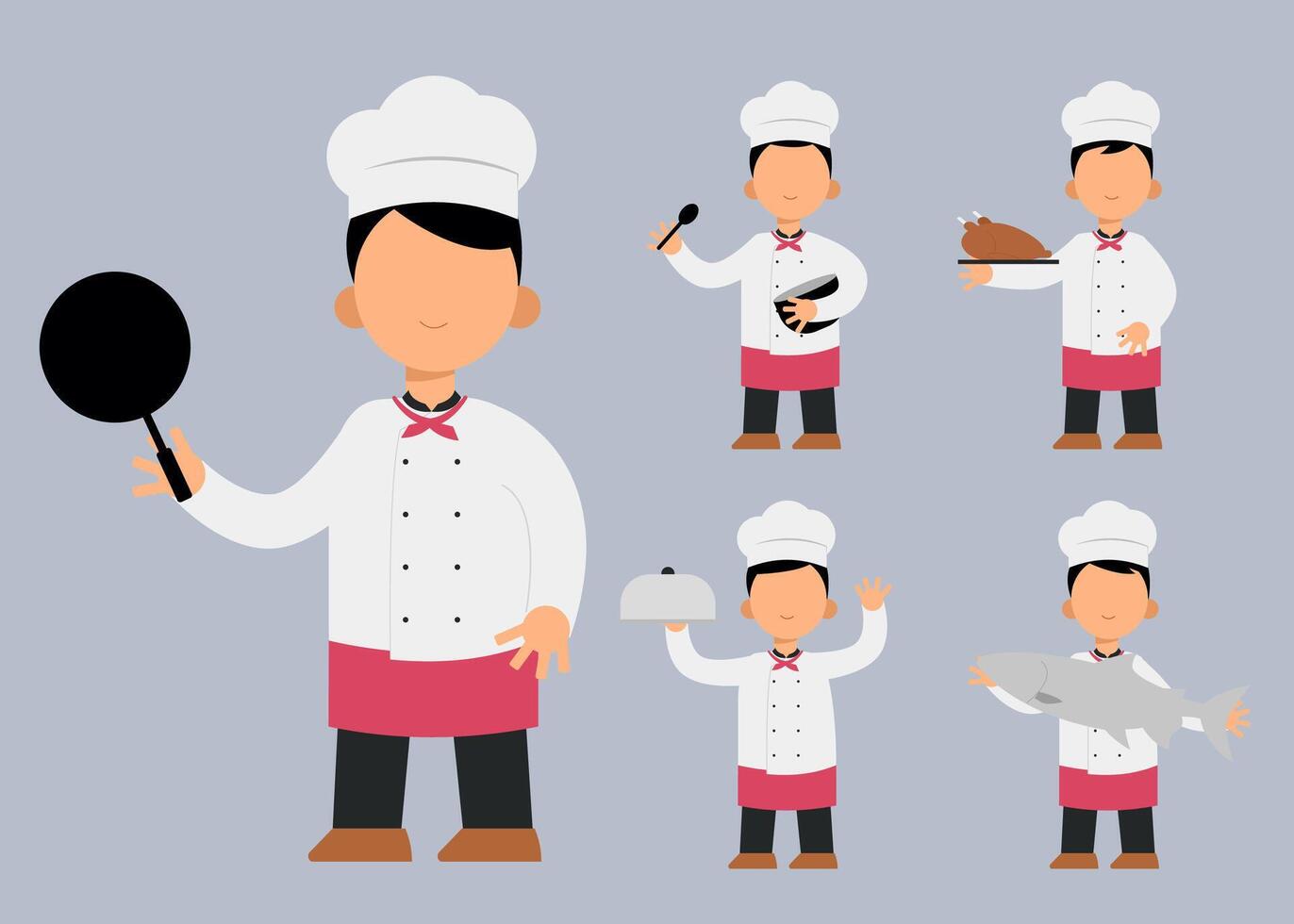 Conjunto de personaje de dibujos animados de chef hombre en diferentes acciones ilustración vectorial vector