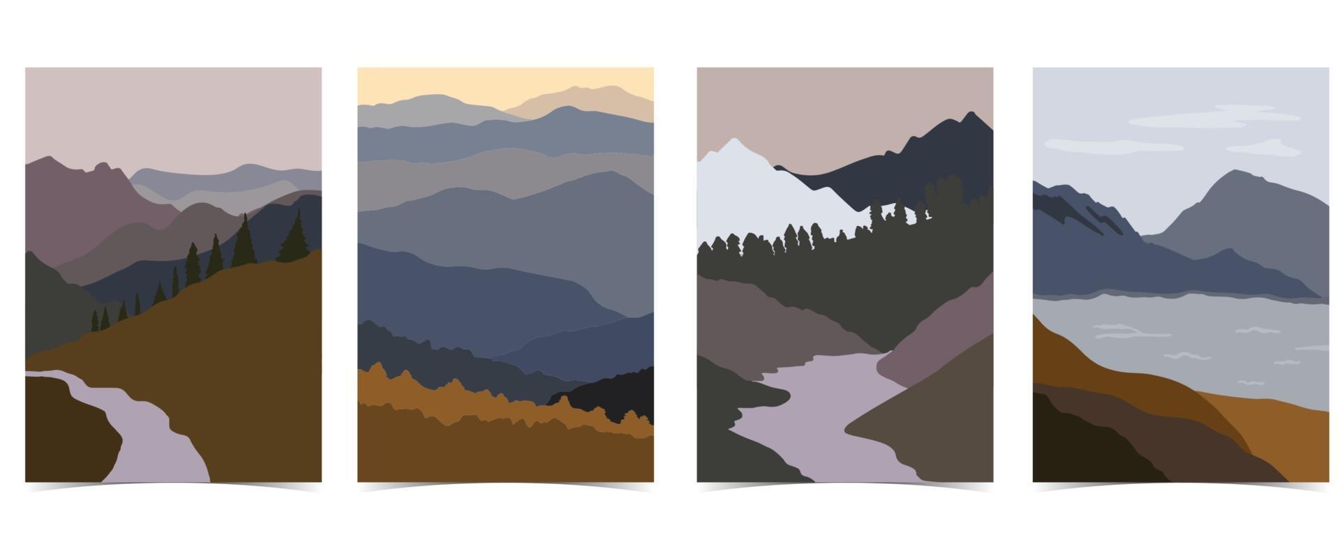 Collection of nature landscape background set with mountain,lake,sky.that use for vertical digital and printable A4 A5 size vector