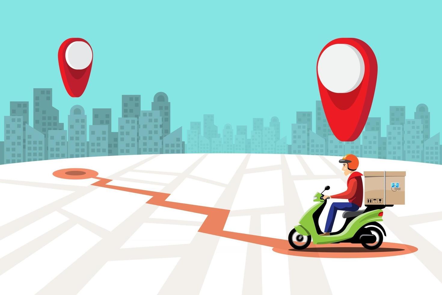 Big isolated Motorcycle vector colorful icons, flat illustrations of delivery by motorcycles through GPS tracking location. delivery bike, pizza and food delivery, instant delivery, online delivery.