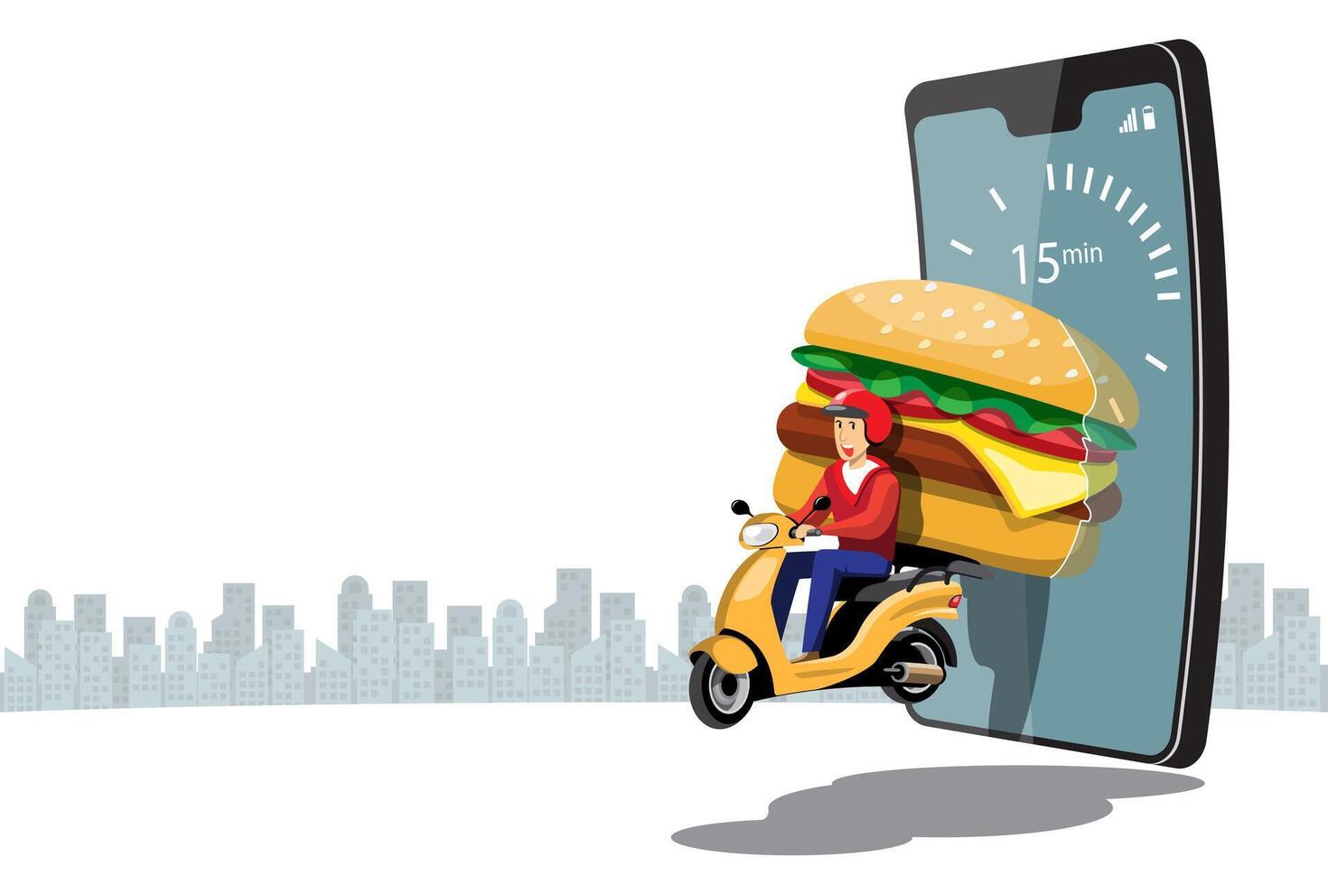 Big isolated Motorcycle vector colorful icons, flat illustrations of delivery by motorcycles through GPS tracking location. delivery bike, burger and food delivery, instant delivery, online delivery.