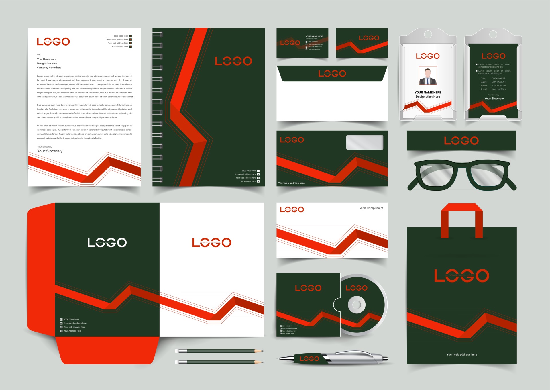 Red and Black Corporate Identity Set. Stationery Template Design Kit