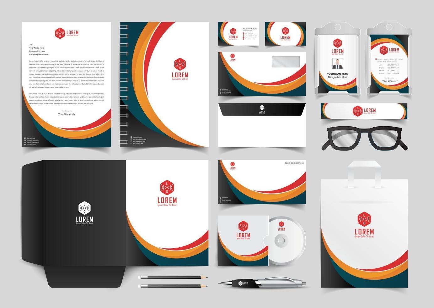 corporate identity template with digital elements. Vector company style for brand book and guideline. EPS 10