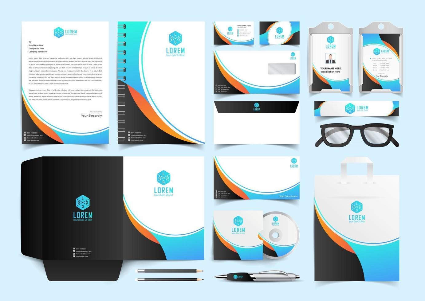 Corporate Blue and black Identity Set. Stationery Template Design Kit. Branding Template Editable Brand Identity pack vector