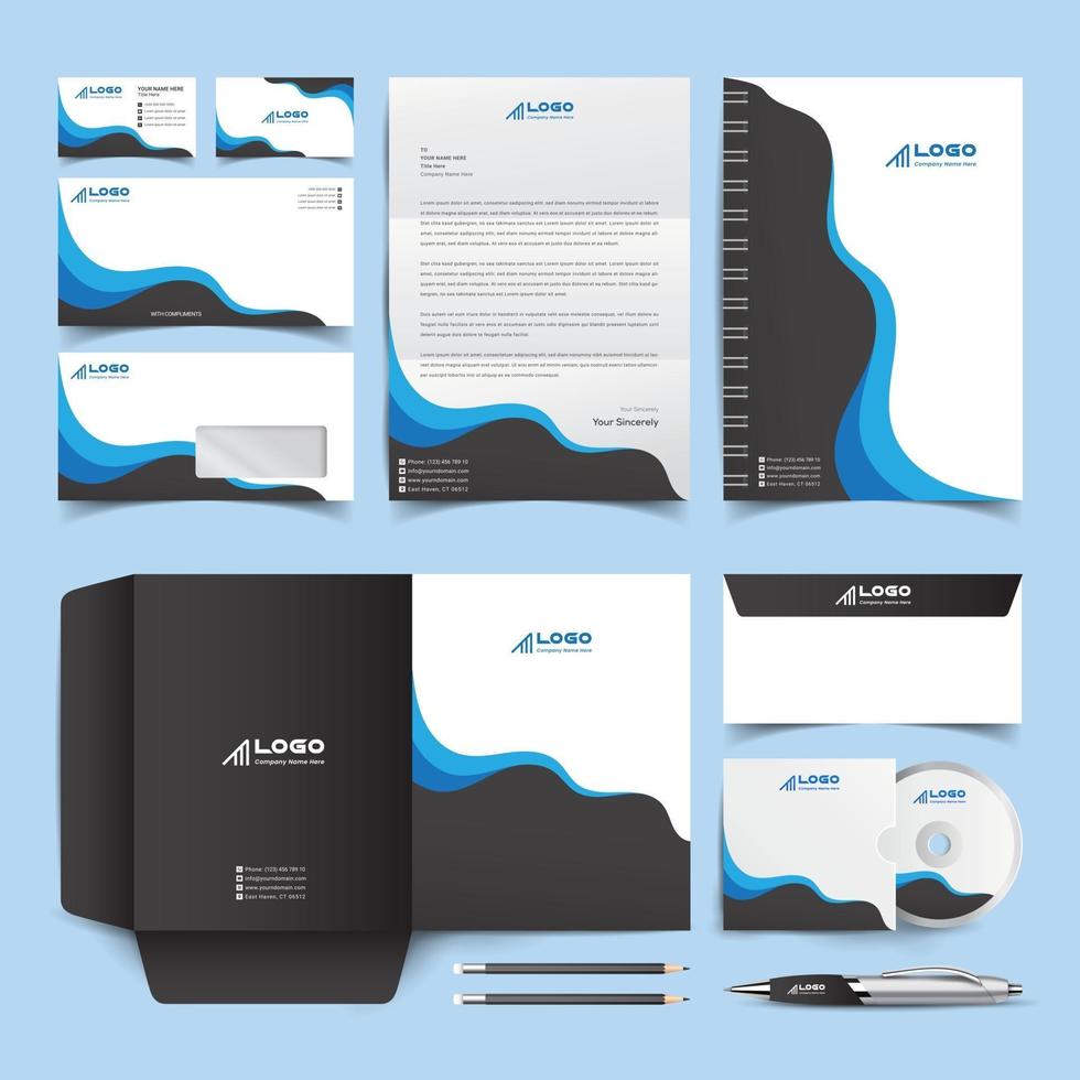 Black and Blue Corporate Identity Set. Stationery Template Design Kit. Branding Template Editable Brand Identity pack vector