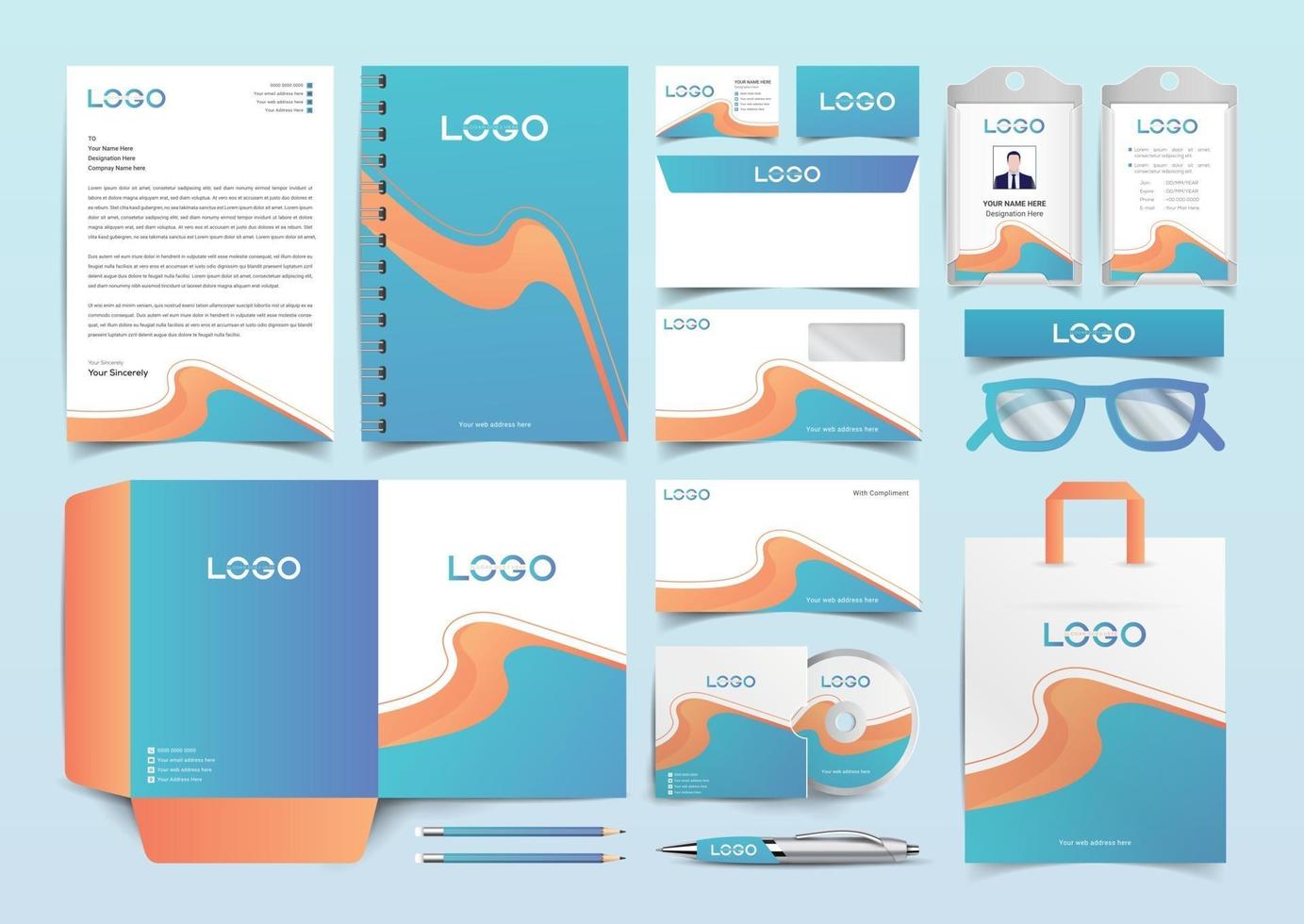 Corporate Identity Set. Blue and Yellow Stationery Template Design Kit. Branding Template Editable Brand Identity pack vector