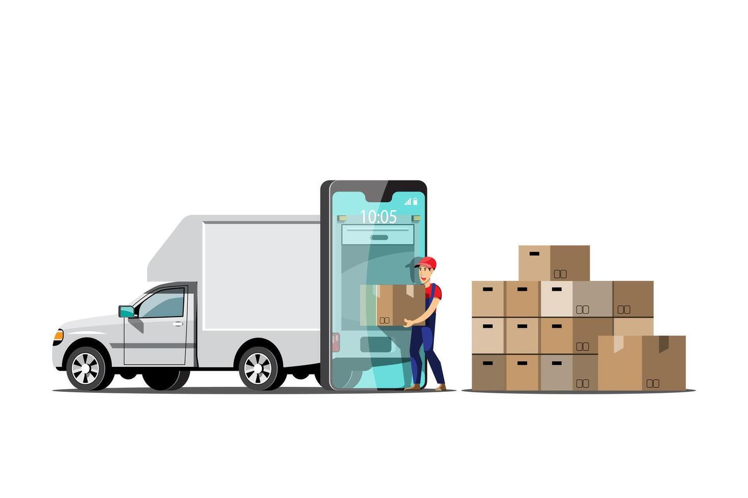 Big isolated vehicle vector colorful icons, flat illustrations of delivery by van through GPS tracking location. delivery vehicle, goods and  food delivery, instant delivery, online delivery.