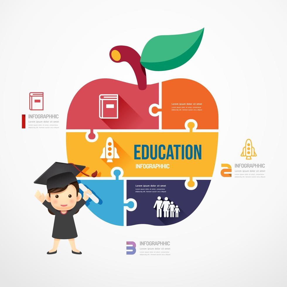 Education Apple shape jigsaw banner. Concept Design infographic Template vector illustration